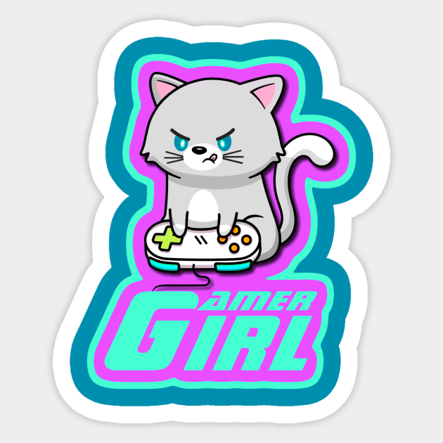 Gamer Girl Cat Sticker by AlondraHanley